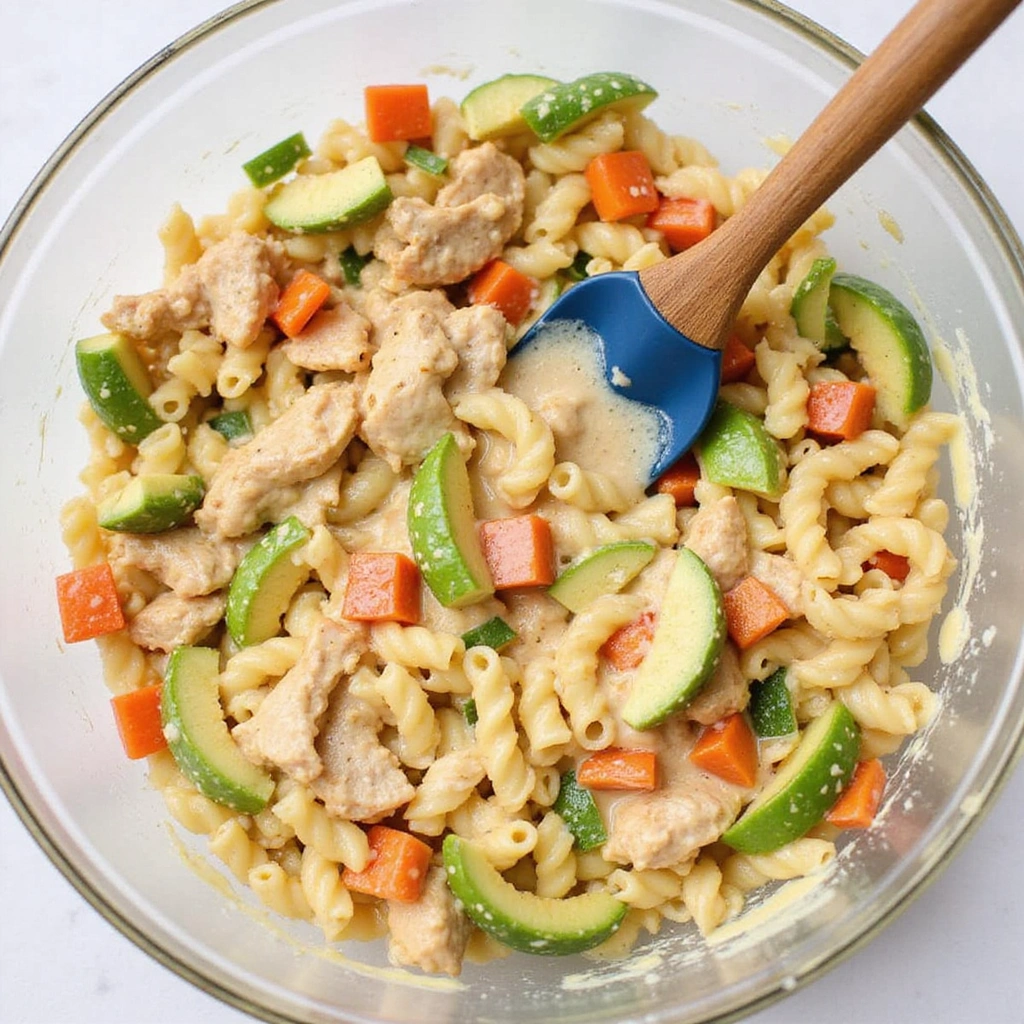 How to Create a Flavor-Packed Chicken Macaroni Salad in 30 Minutes - Step 6: Mix Pasta with Chicken and Vegetables