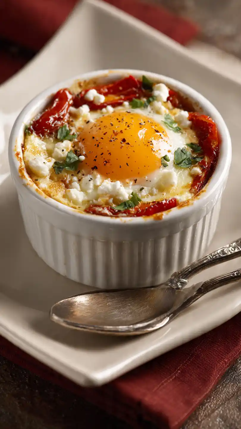 Baked Eggs with Roasted Red Pepper and Goat Cheese