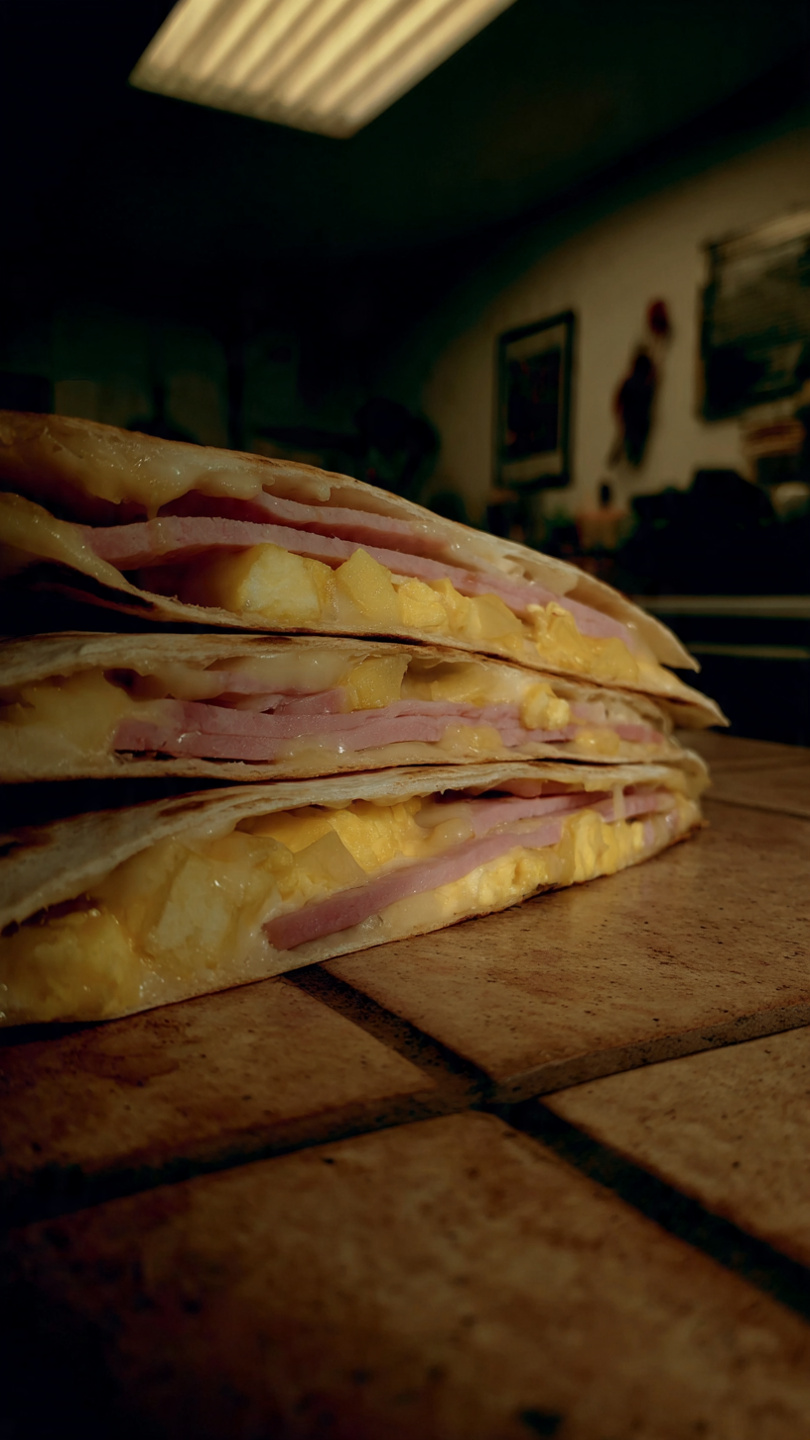 Breakfast Quesadilla with Ham and Cheese