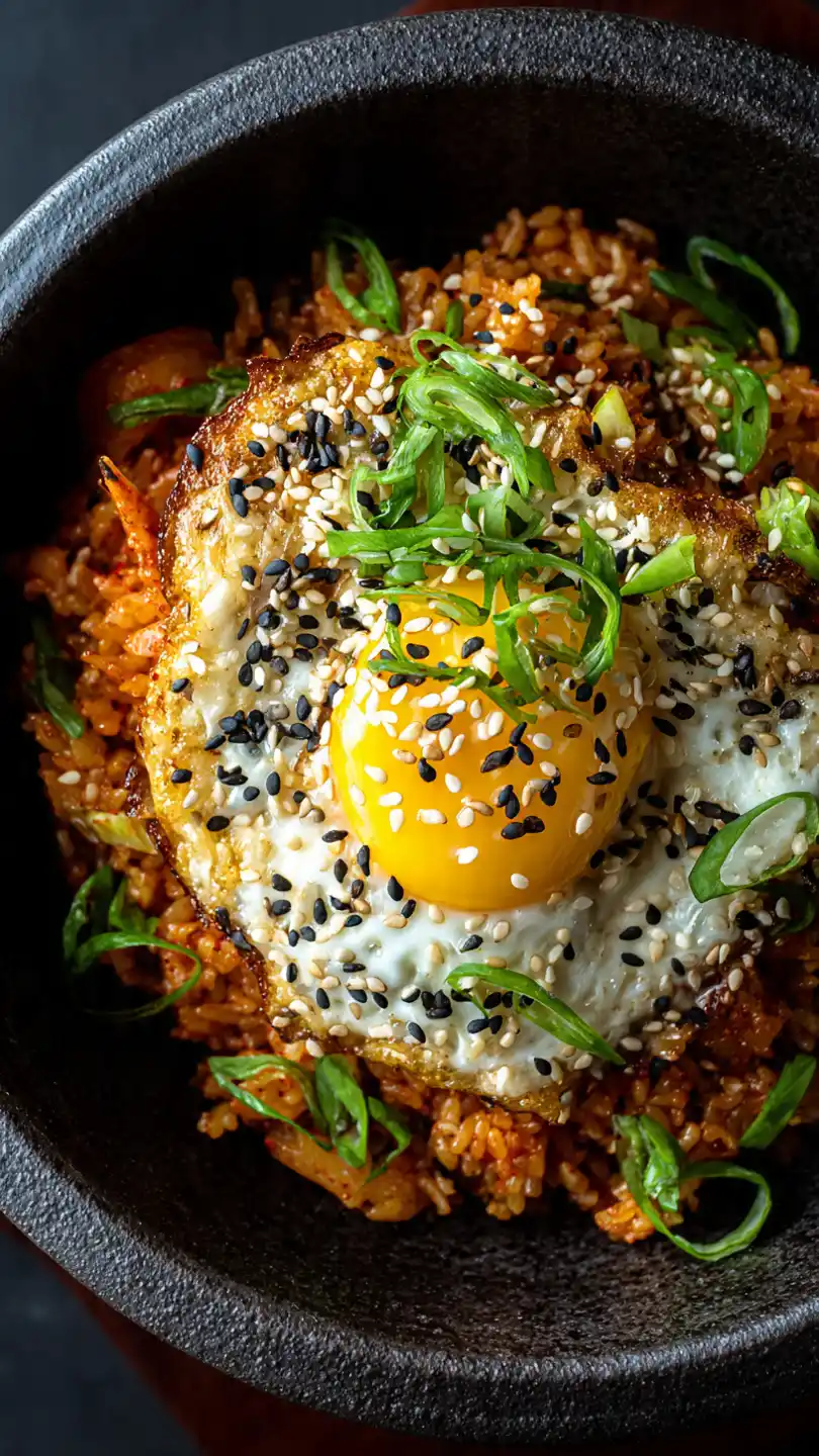 Egg and Kimchi Fried Rice in Breakfast