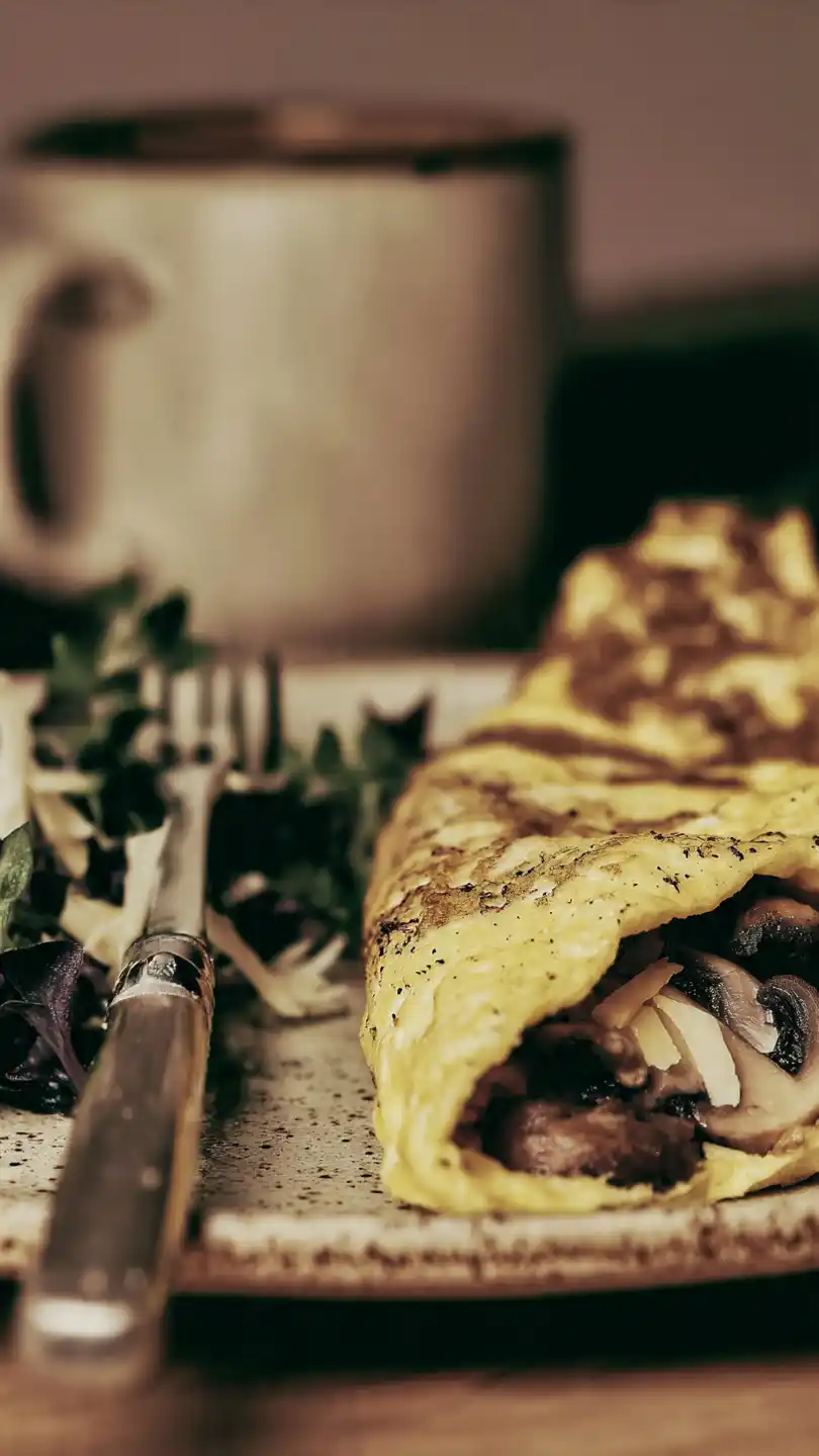 Fluffy Omelet with Mushrooms and Swiss Cheese