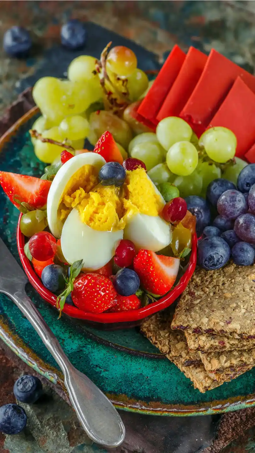 Hard-Boiled Eggs with Fresh Fruit and Whole Grain Crackers