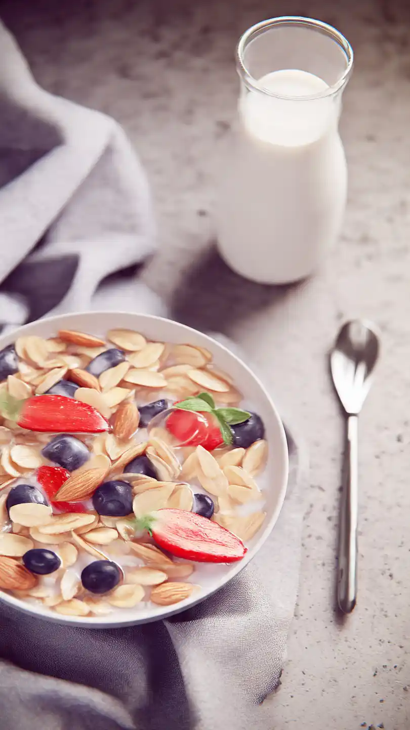 Muesli with Milk and Fruit Breakfast