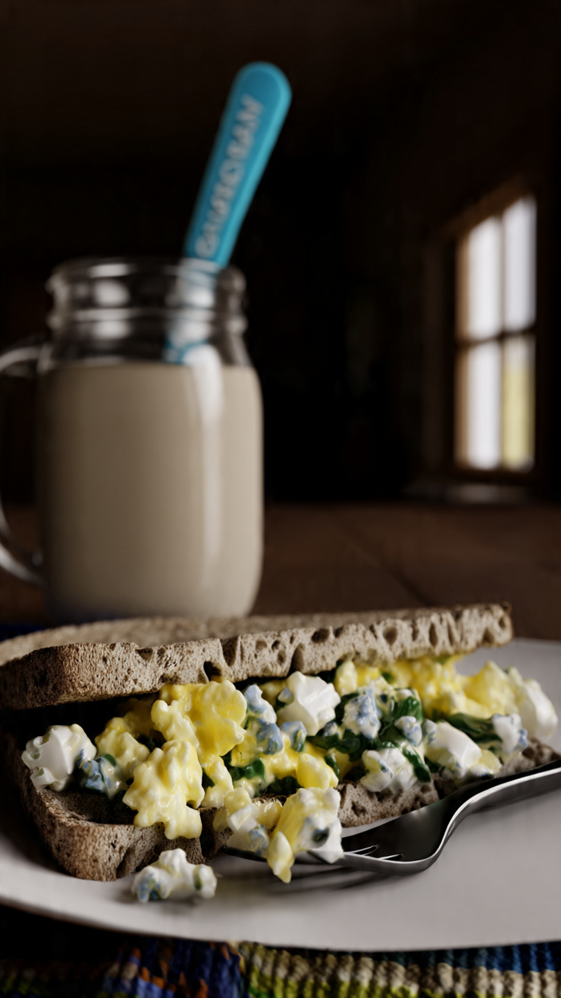Scrambled Eggs with Feta and Spinach on Whole Wheat Toast for Breakfast