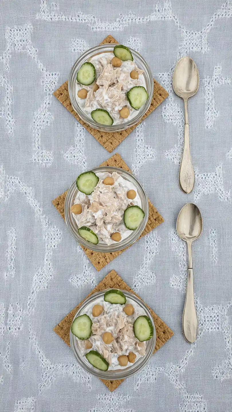 Breakfast Tuna Salad or Chickpea Salad on Whole Wheat Crackers 