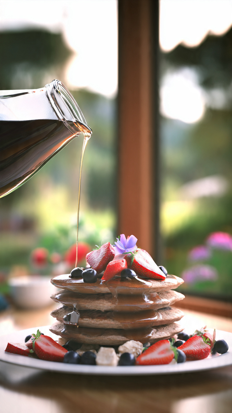 Whole Wheat Pancakes or Waffles with Fruit Breakfast