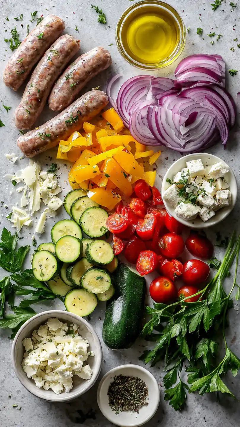 Sheet Pan Lamb Sausage with Mediterranean Veggies