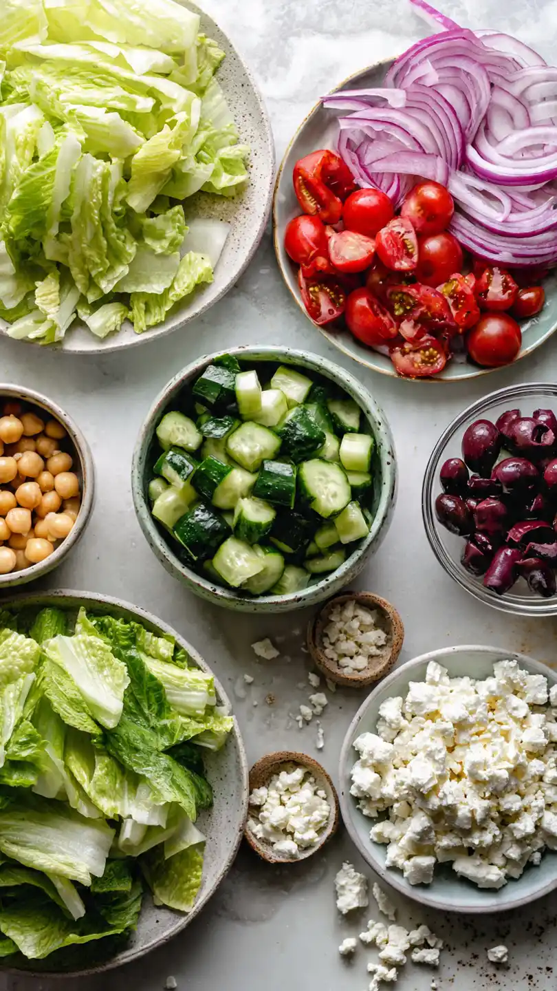 A Hearty and Fresh Greek Salad with Chickpeas Ingredients