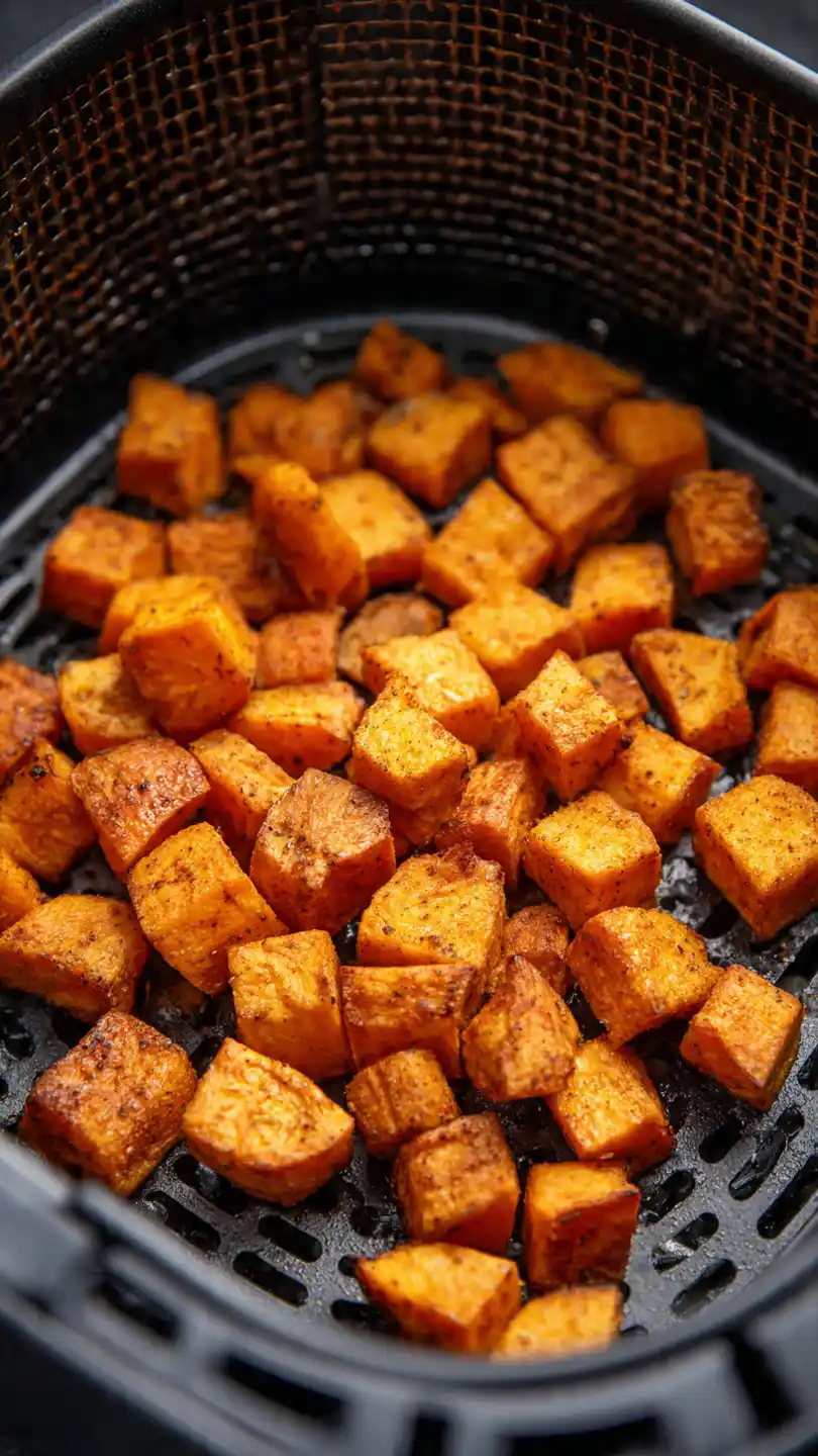 Air Fryer Sweet Potato Cubes Toss to Coat