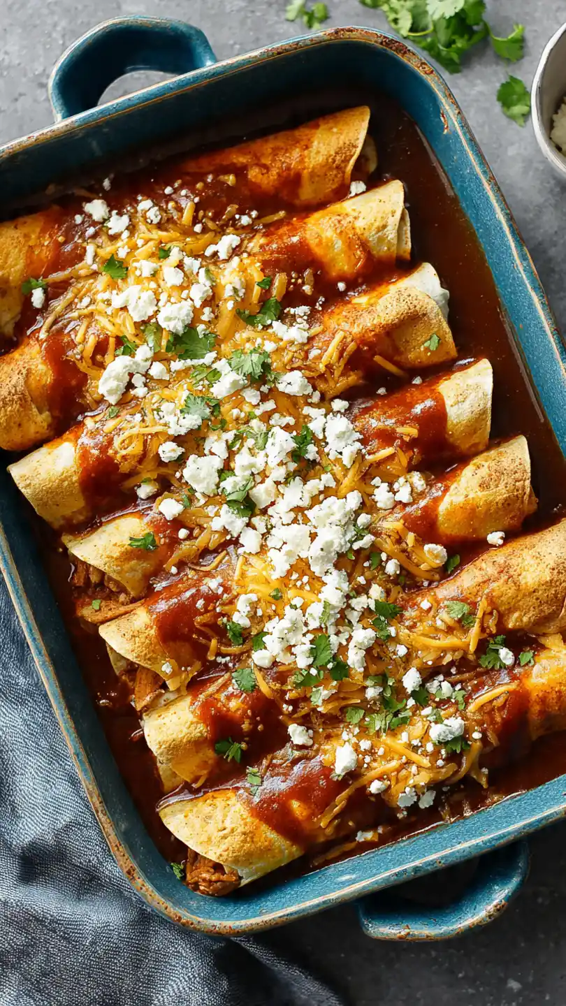 Enchiladas with Taquitos Smother with Sauce and Cheese
