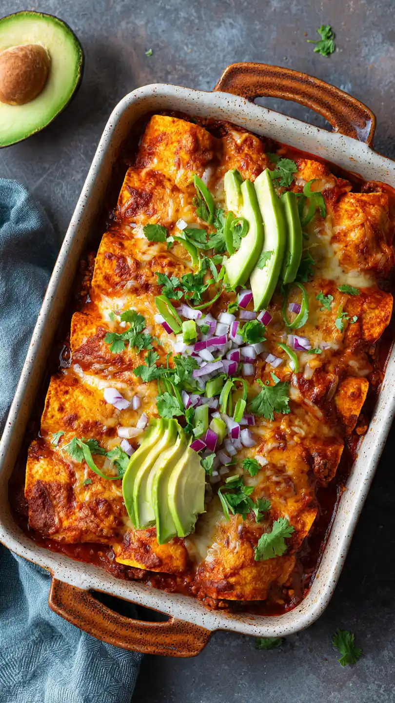Frozen Taquito Enchilada Casserole with Bake to Bubbly, Golden Perfection