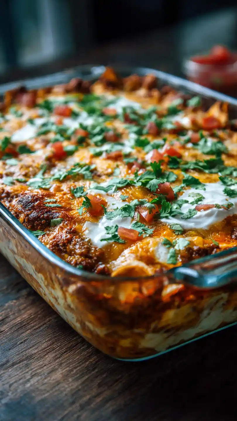 Frozen Taquito Enchilada Casserole with Layer the Ingredients