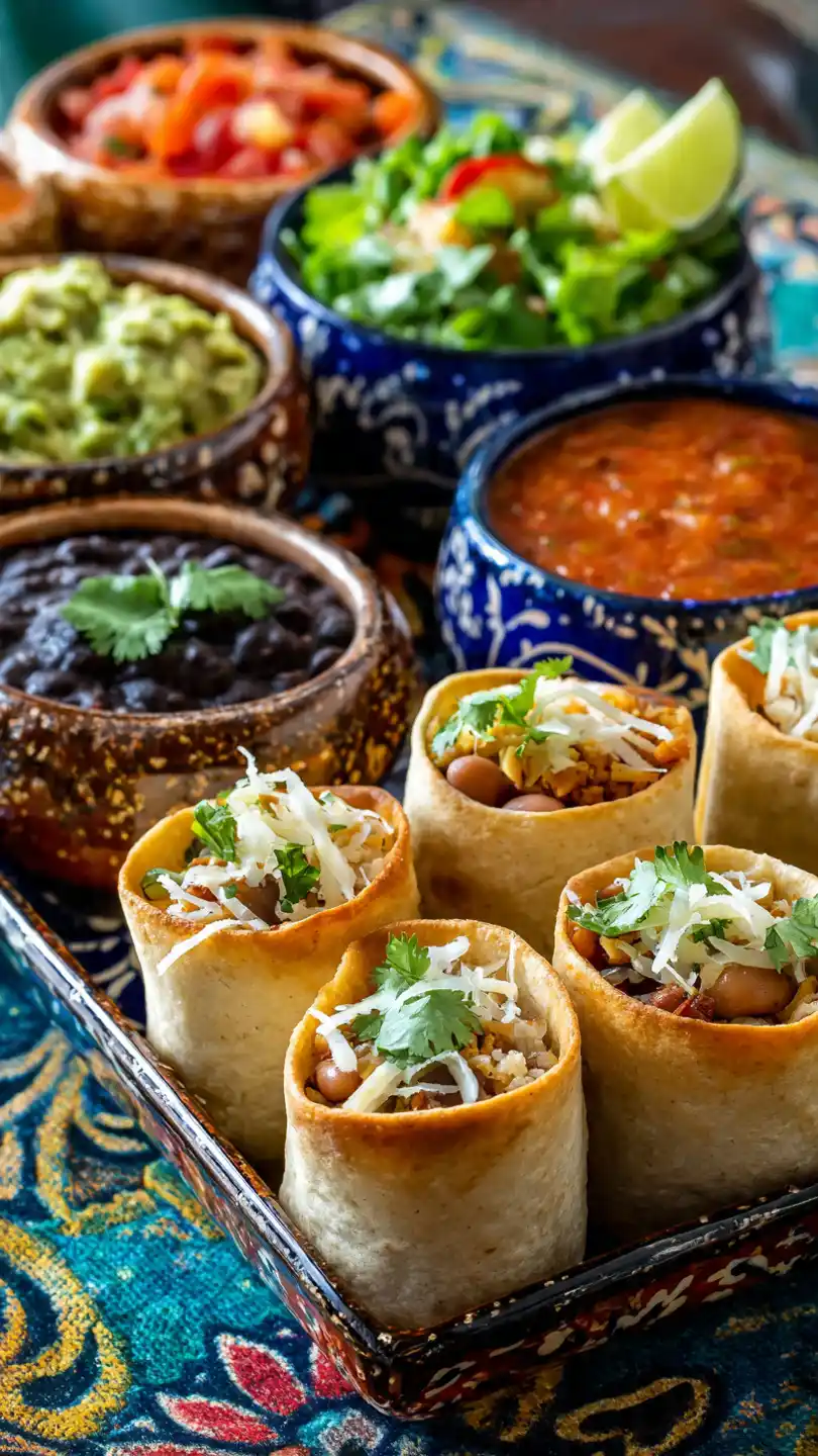 Mexican Appetizers with Mini Bean Burritos