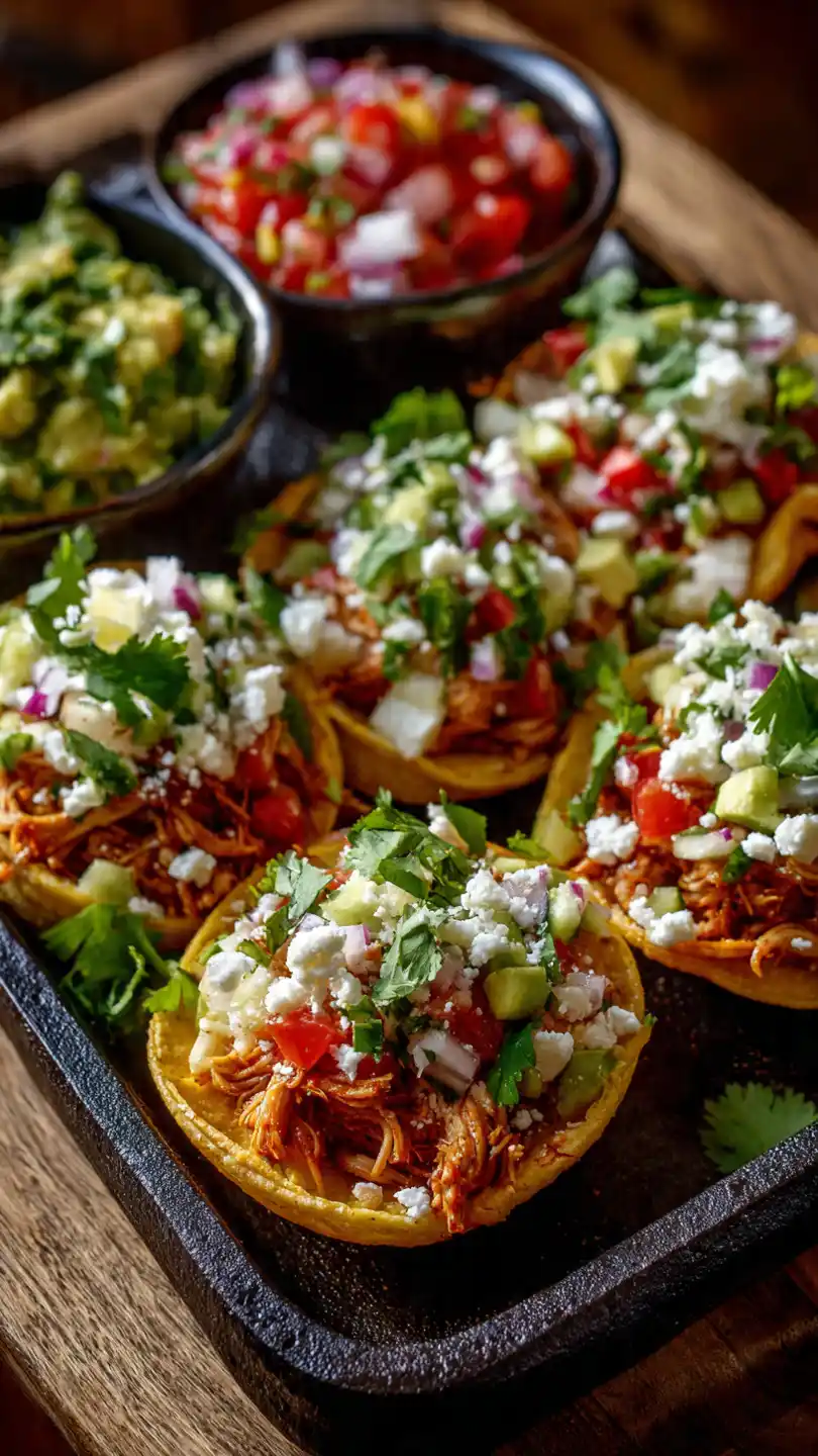 Mexican Appetizers with Shredded Chicken Chalupas