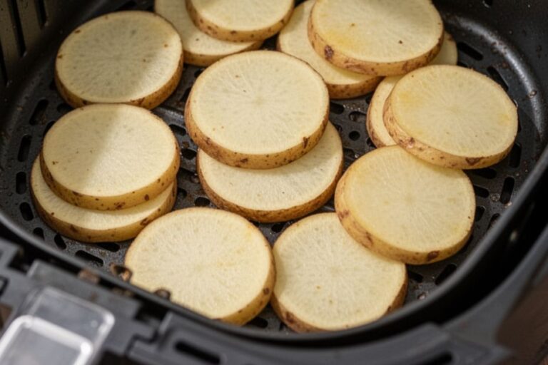 Sliced potatoes in air fryer